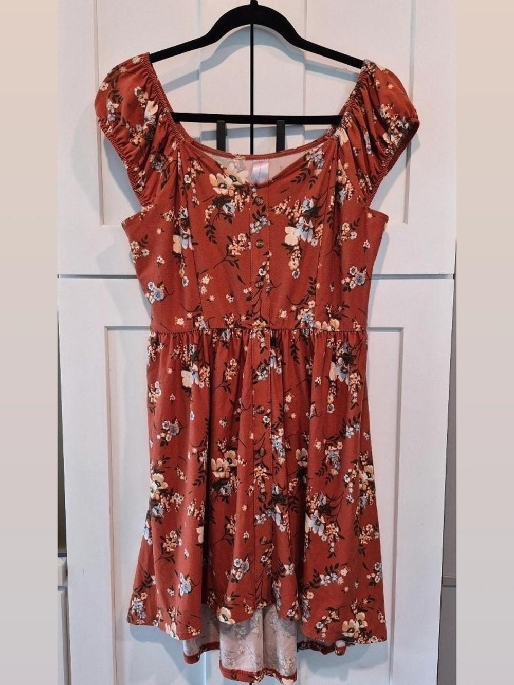 No Boundaries Rust Floral Off-Shoulder Mini Dress